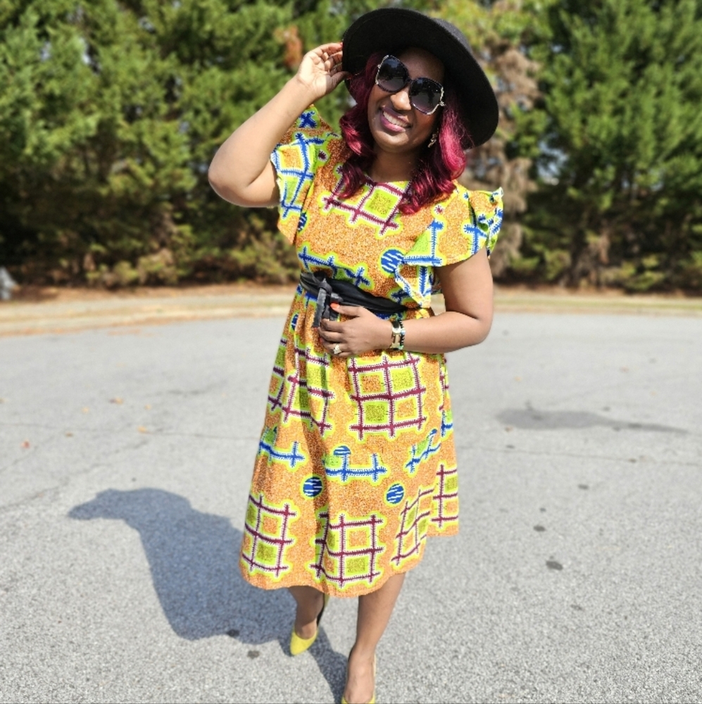 Ankara zip back african print Multicolored Pleated Ruffled Sundress